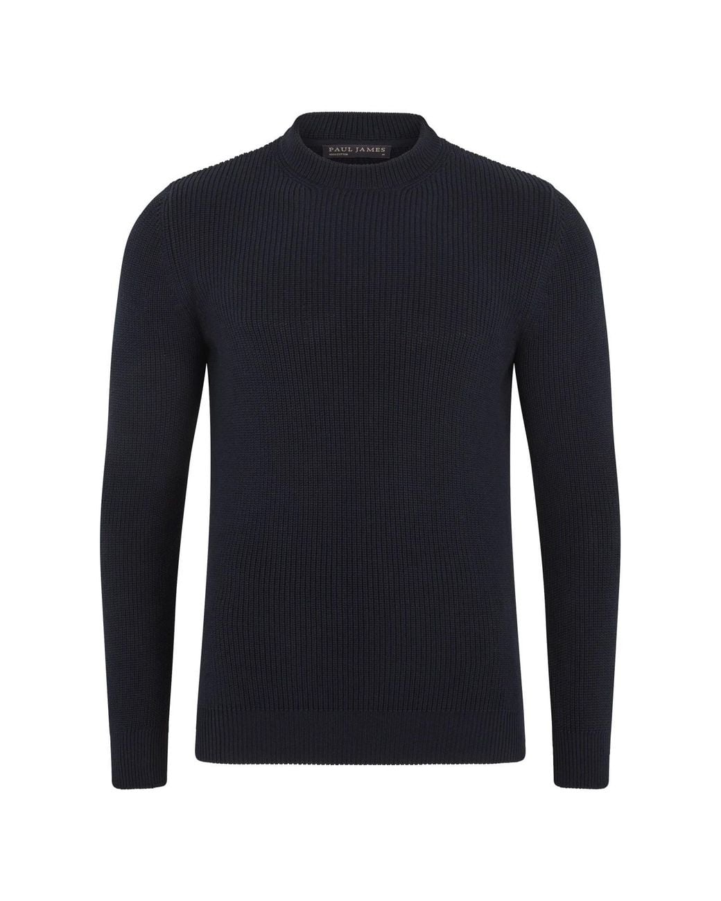 Paul James Knitwear Blue Midweight Cotton Fisherman Rib Noah Jumper for men
