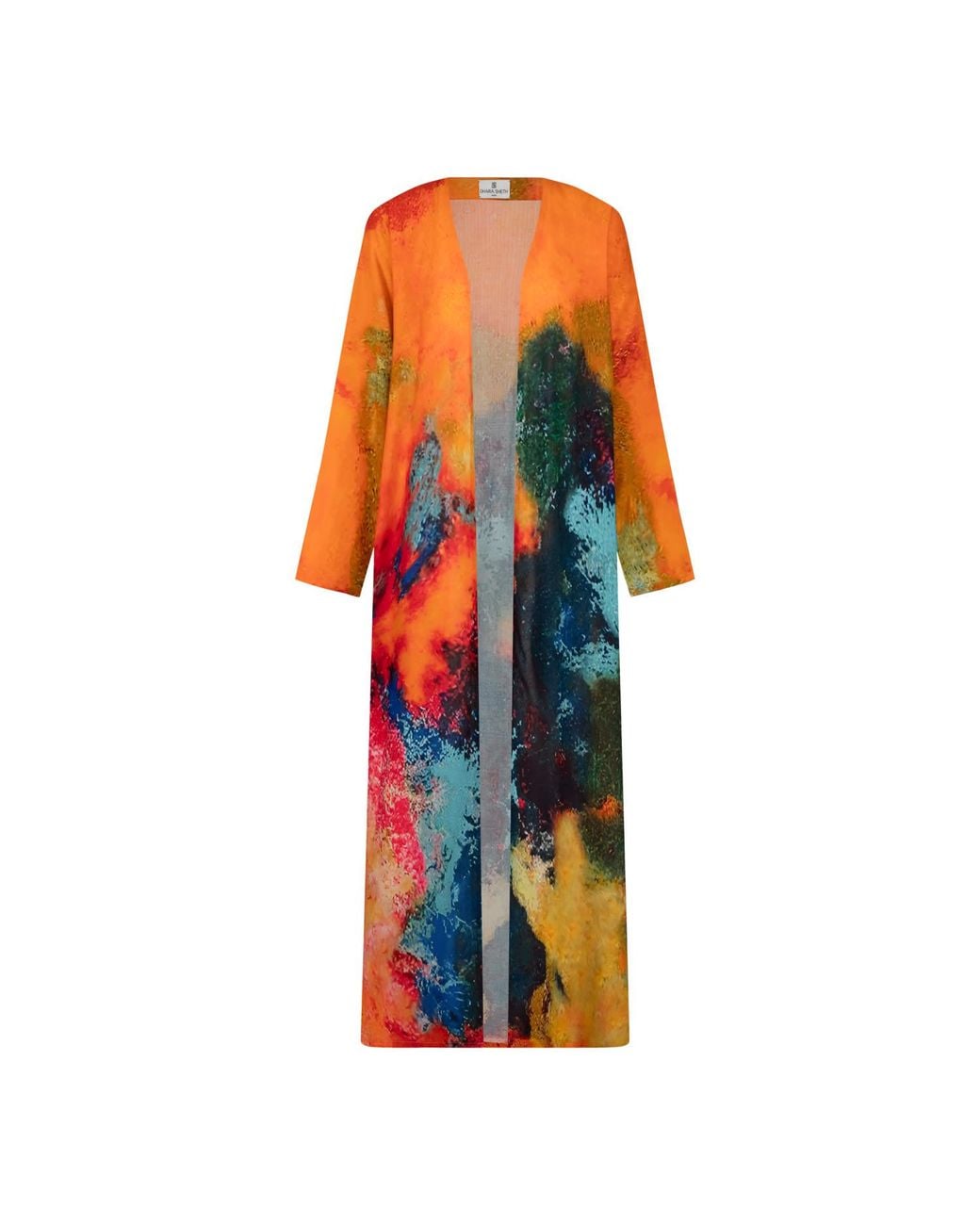 DHARA SHETH DUBAI Orange Canvas & Chaos Abstract Long Kimono