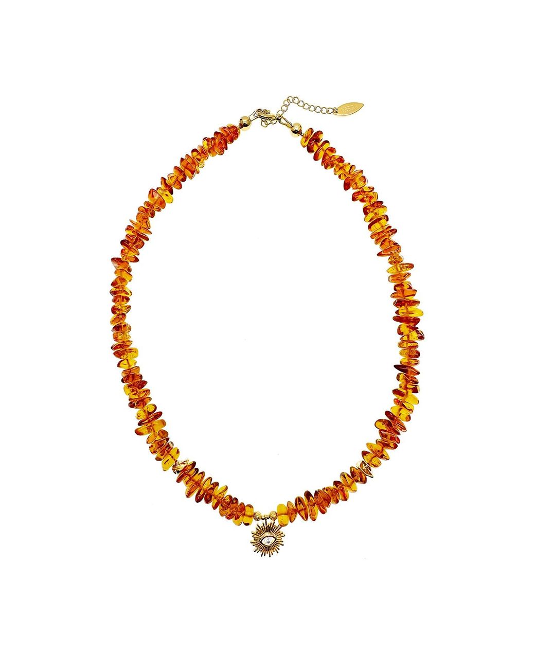 Farra Orange Natural Amber With Evil Eye Pendant Necklace