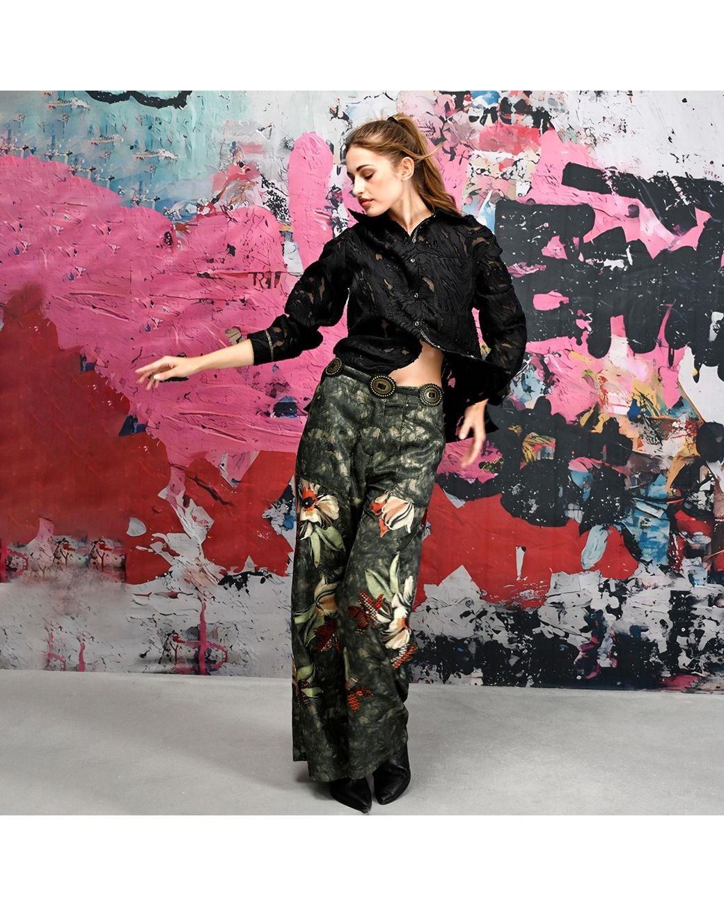 Lalipop Design Black Burnout Pattern Sheer Shirt