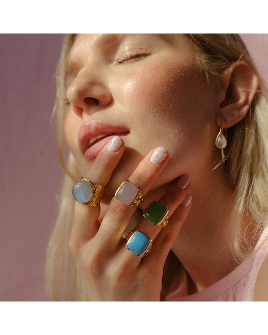 YAA YAA LONDON Metallic Neutrals Moonstone Adjustable Moon Ring