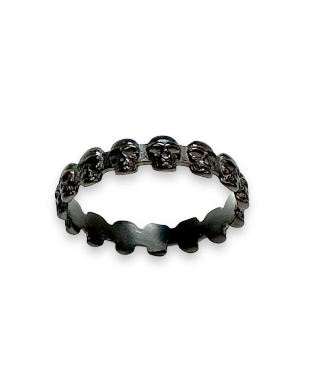 Jagged Halo Jewelry Black Eternity Skull Ring Rhodium