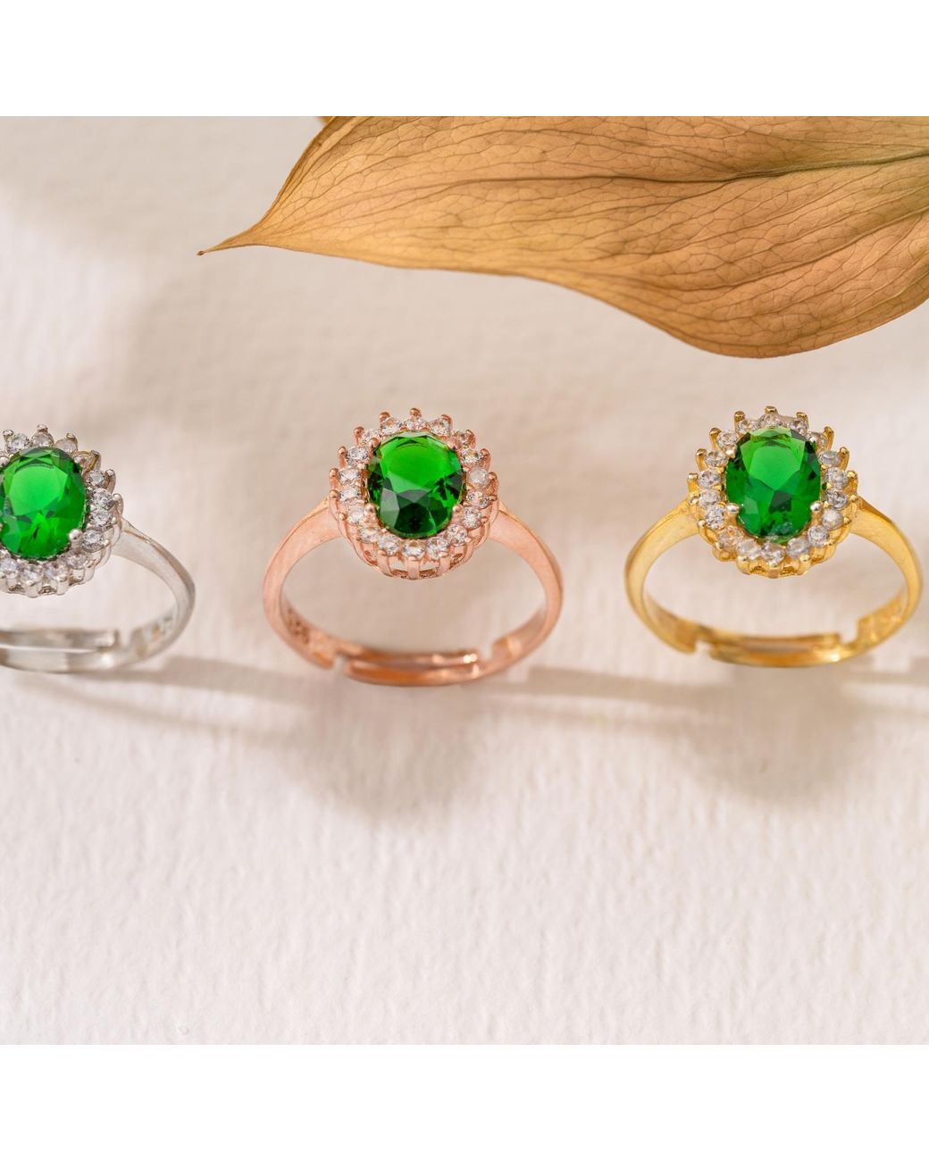 BY EDA DOGAN Metallic Kate Emerald Stone Vintage Ring Adjustable