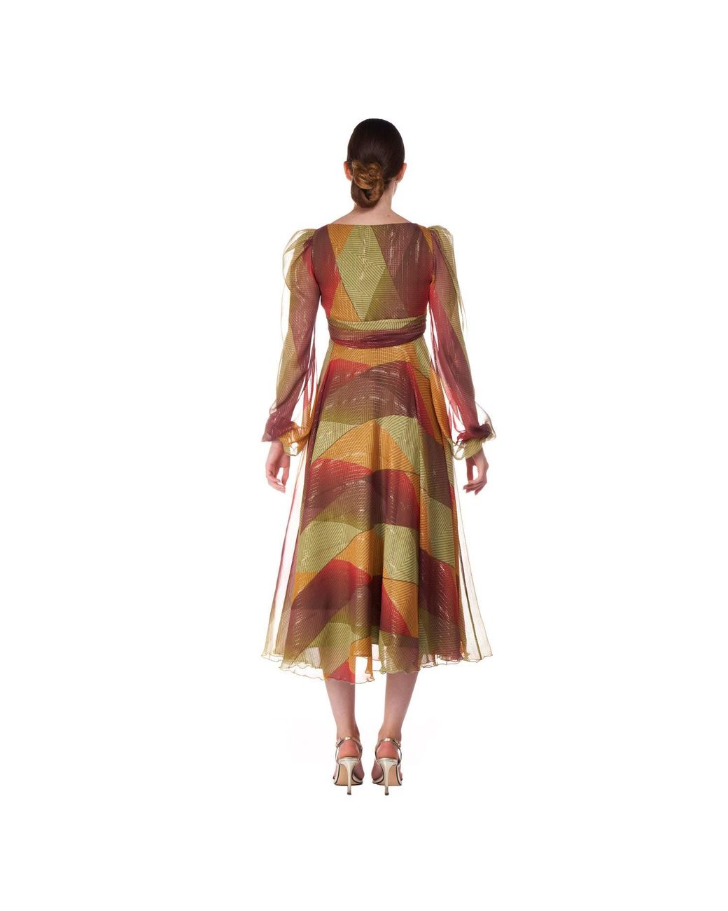 Sofia Tsereteli Brown Long Silk Dress In Multicoloured Patch