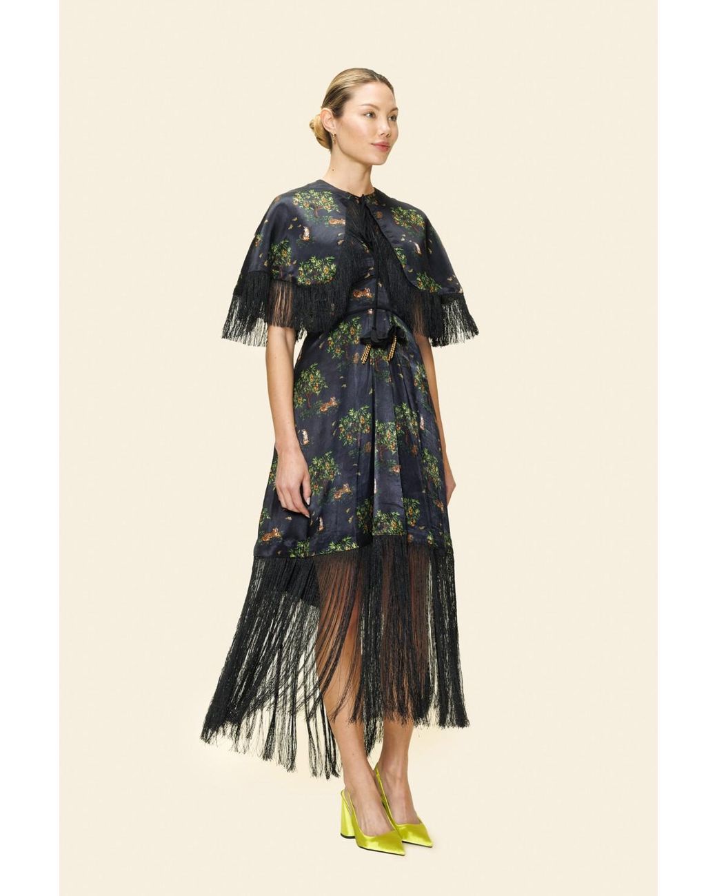 Ashaki Black The Tiger Fringe Cape With Embellishments