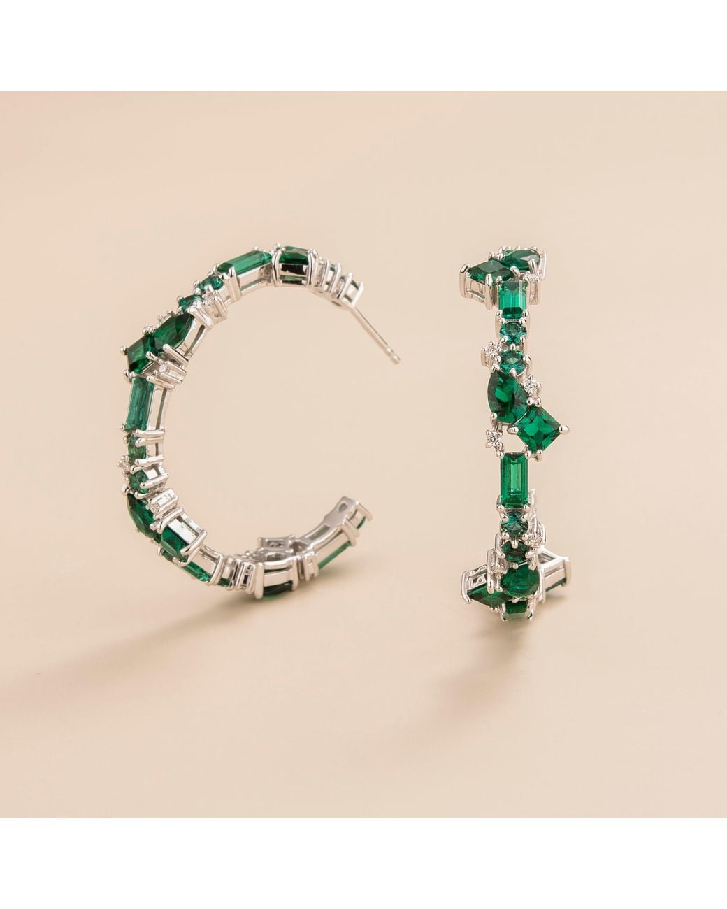 Juvetti Green Emeralds & Diamonds Lanna Hoop Earrings