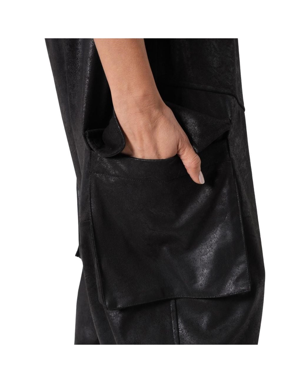 Metamorph Black Faux Suede Drop Crotch Trousers With Cargo Pockets