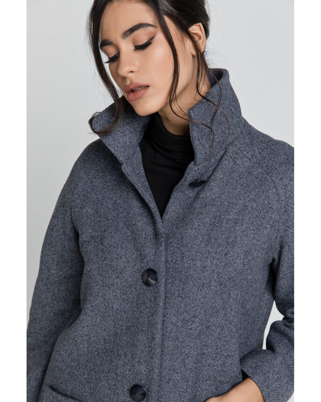 Conquista Blue Wool Blend Melange Coat By Fashion