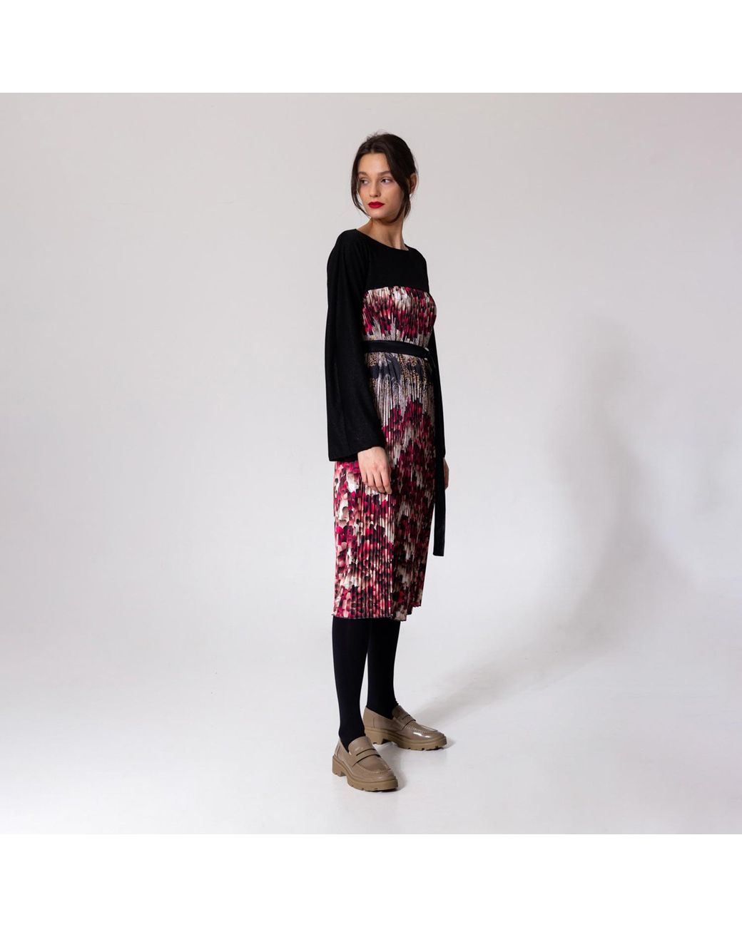 ARTISTA Purple Feathers Pleated Dress