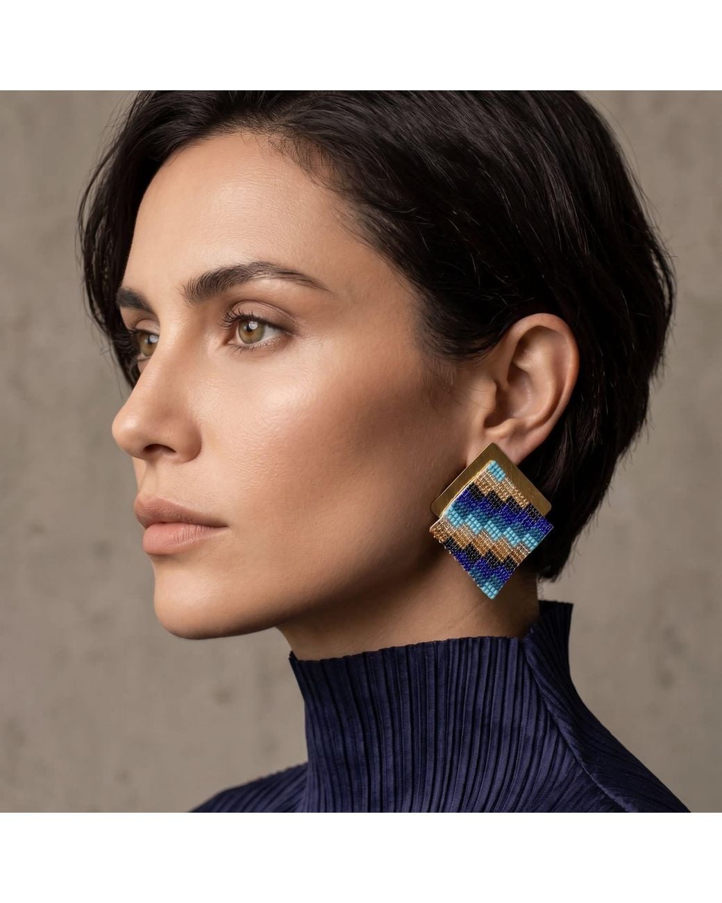 Iliana Arrazola Blue Minimalist Deconstructed Knot, Stud Earrings, Glass Beads, Beaded Jewelry