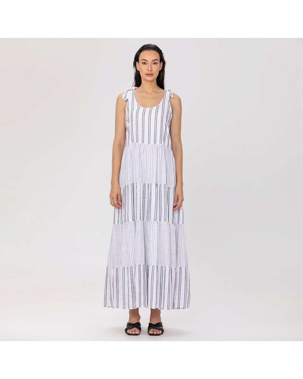 Smart and Joy Purple Tiered Panels Stripes Game Dress