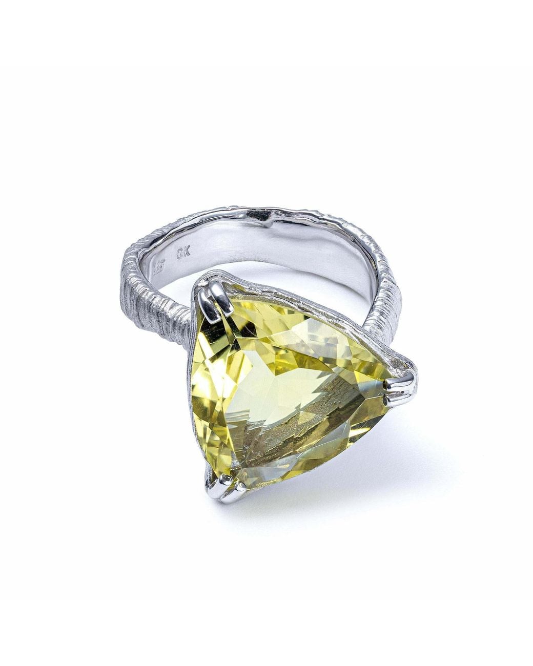 German Kabirski Metallic Anhur Ring With Trillion Cut Lemon Quartz
