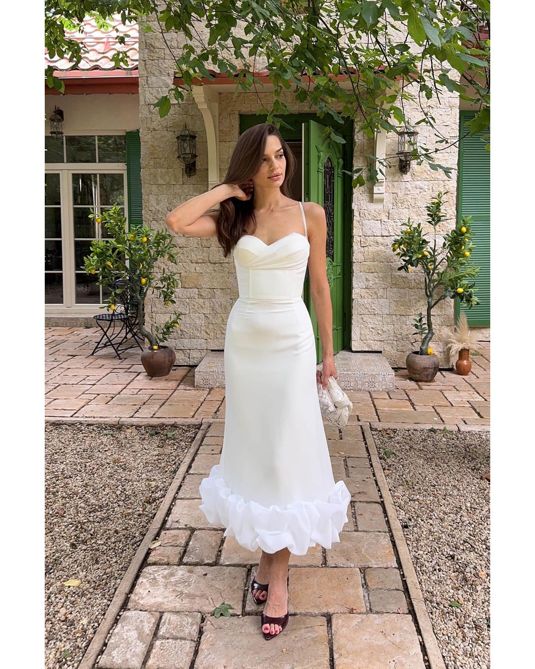 POST MERIDIEM White Draped Bodice Bottom Flounced Bustier Dress