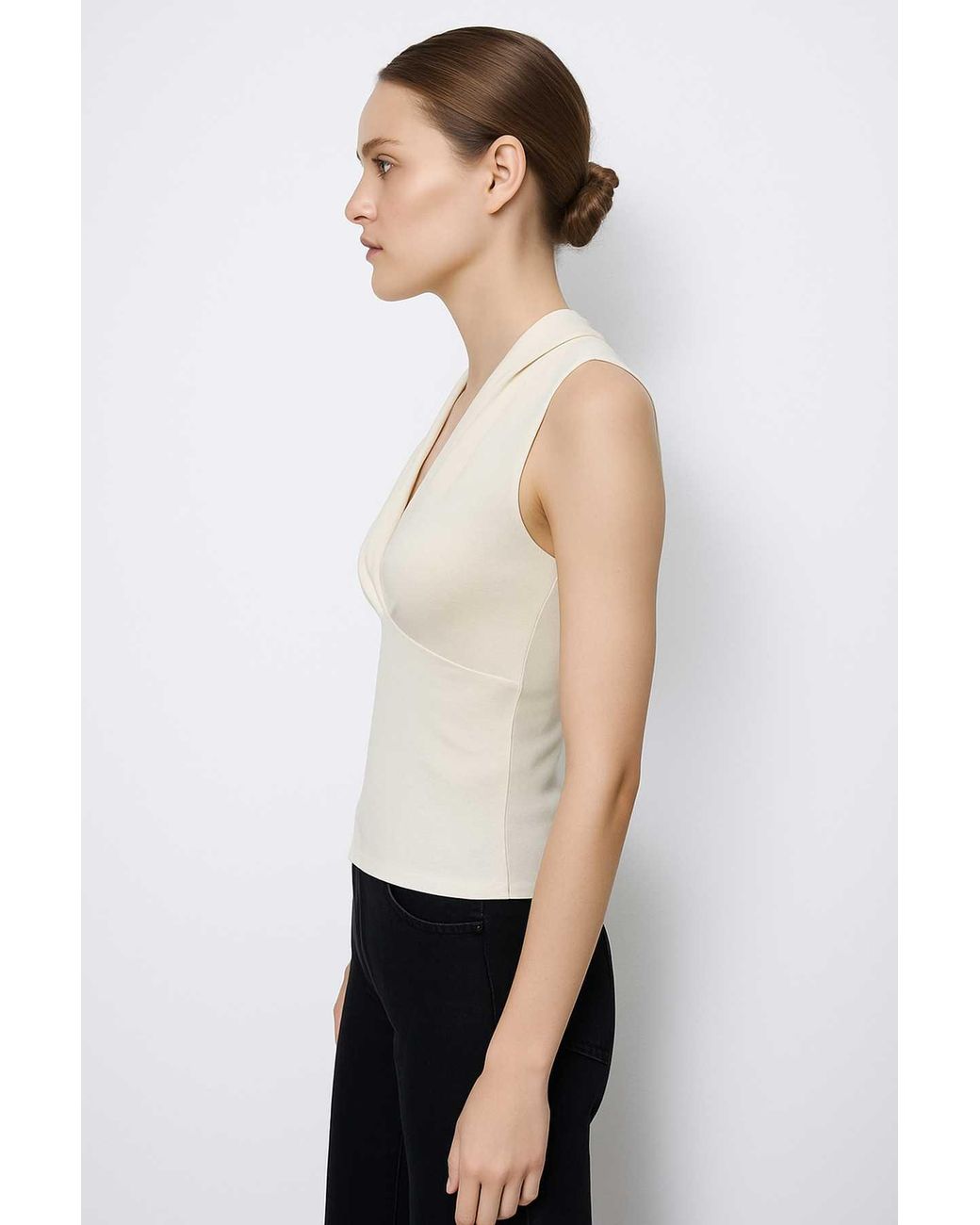 Conquista White Neutrals Draped V-Neck Top