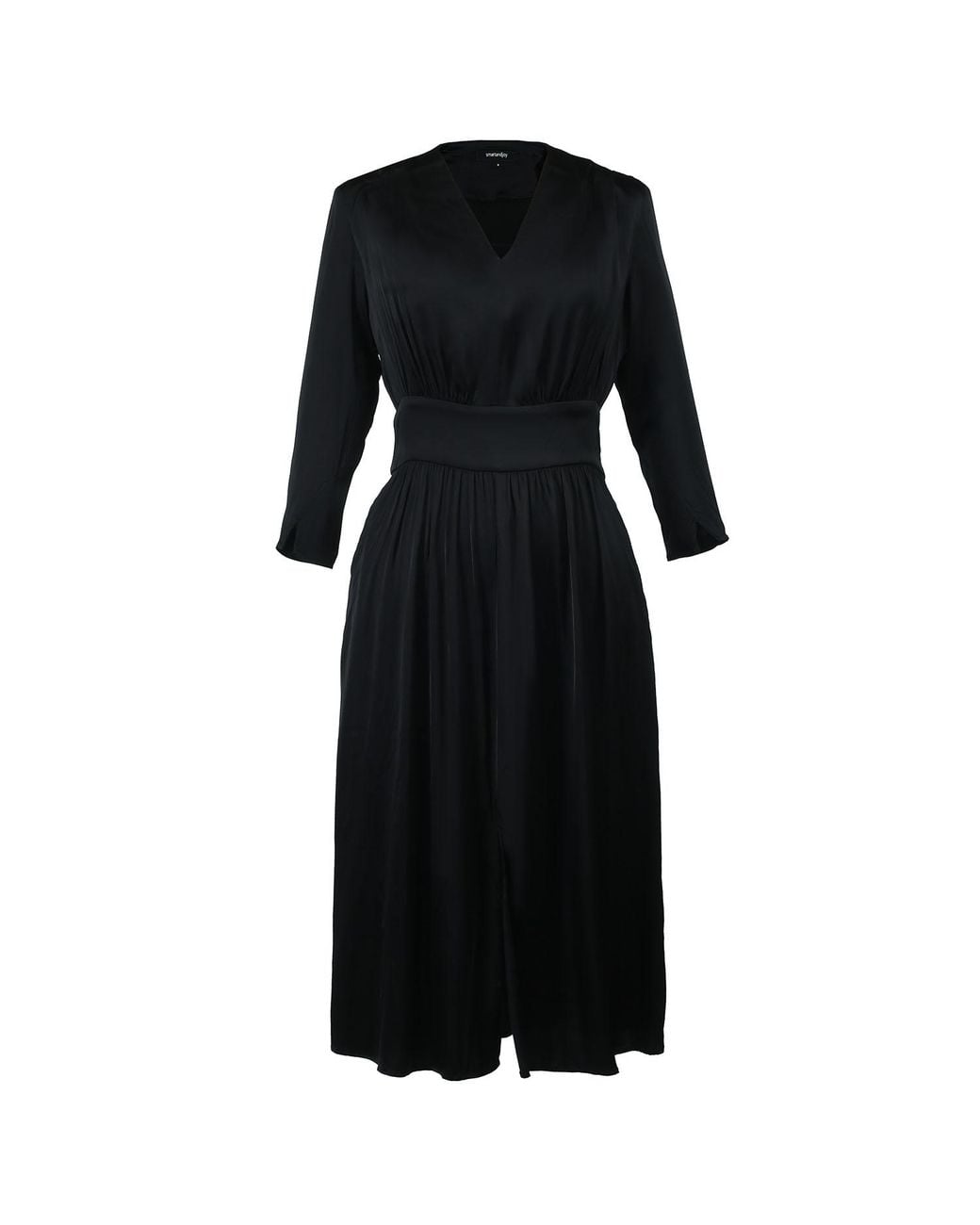 Smart and Joy Black Fit-And-Flare Satin And Jacquard Dress