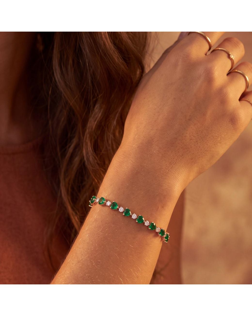 Latelita London Green Asscher Cut Heart Tennis Bracelet Emerald