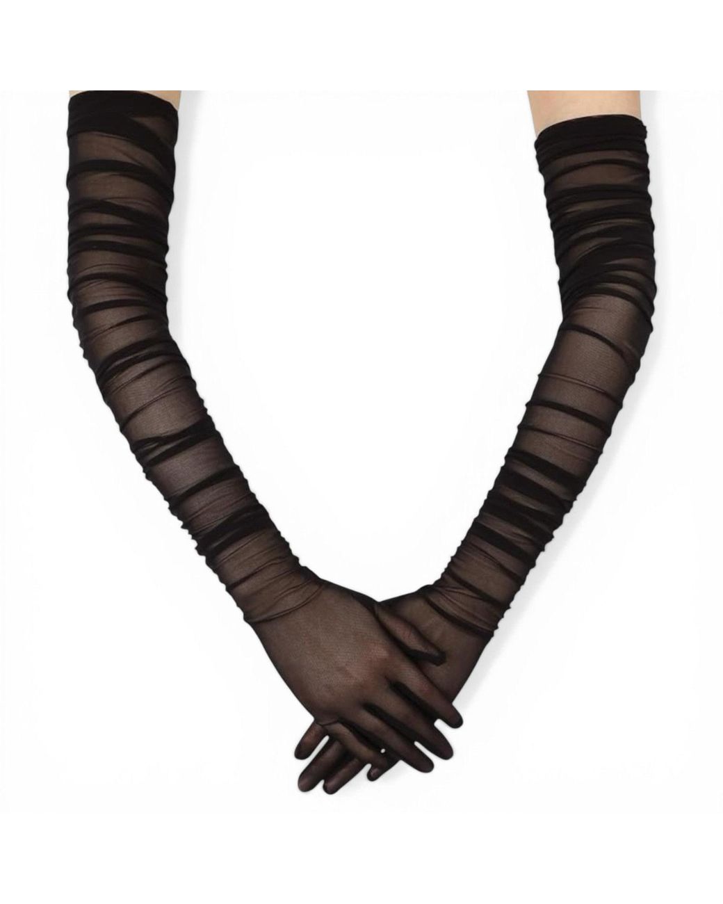 HIGH HEEL JUNGLE by KATHRYN EISMAN Black Ariana Ruched Mesh Opera Glove