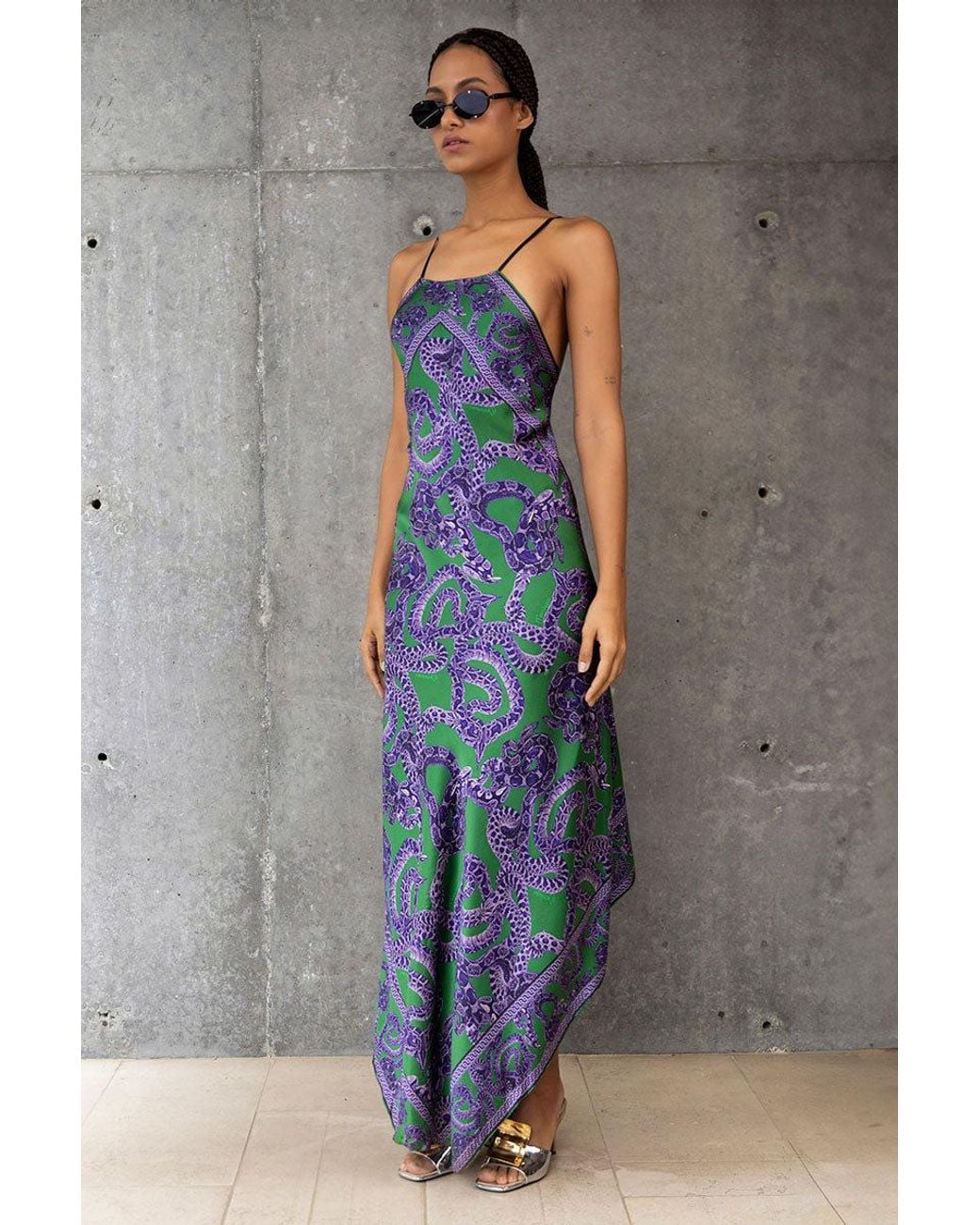 Monzlapur New York Blue Silk Snake Scarf Dress