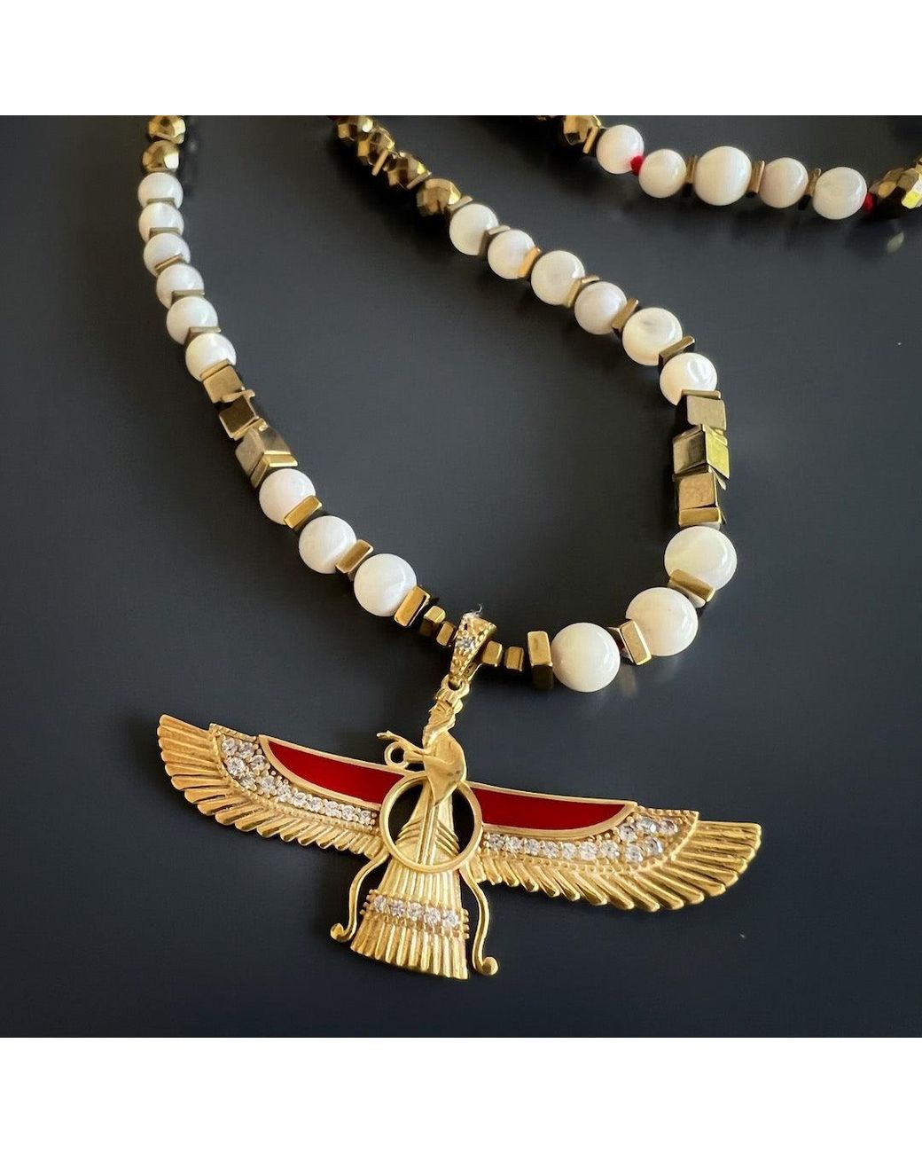 Ebru Jewelry White Faravahar Necklace