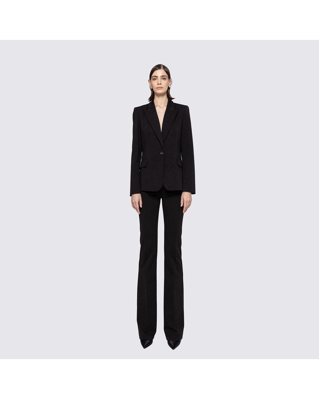 Nissa Black Crystal-Embellished Fitted Blazer