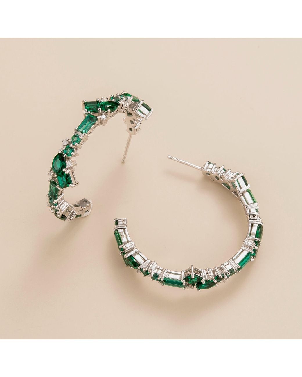 Juvetti Green Emeralds & Diamonds Lanna Hoop Earrings