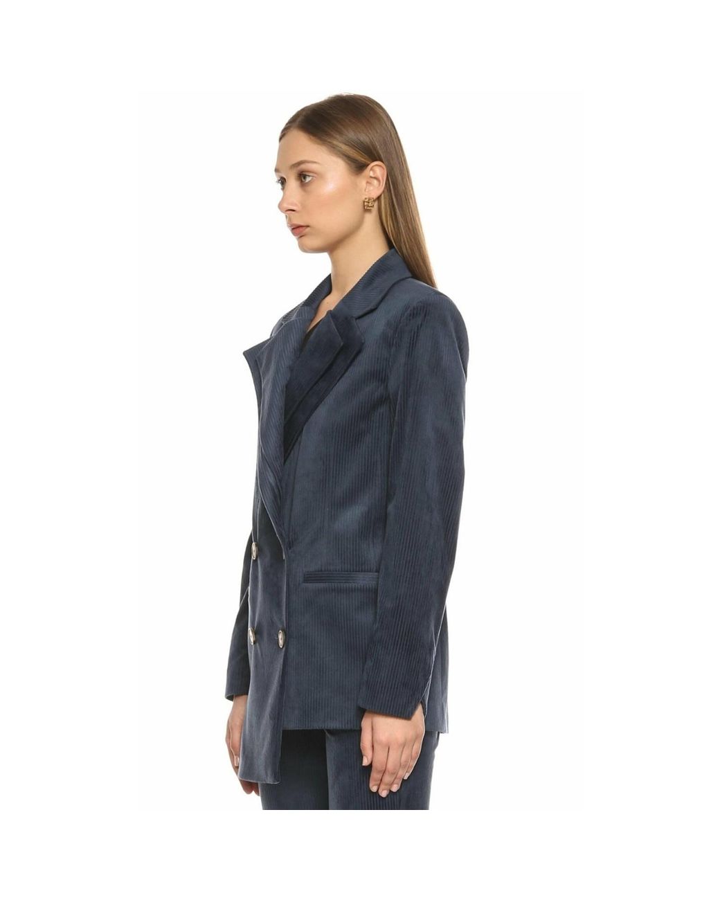 NAZLI CEREN Blue Bicolle Corduroy Jacket