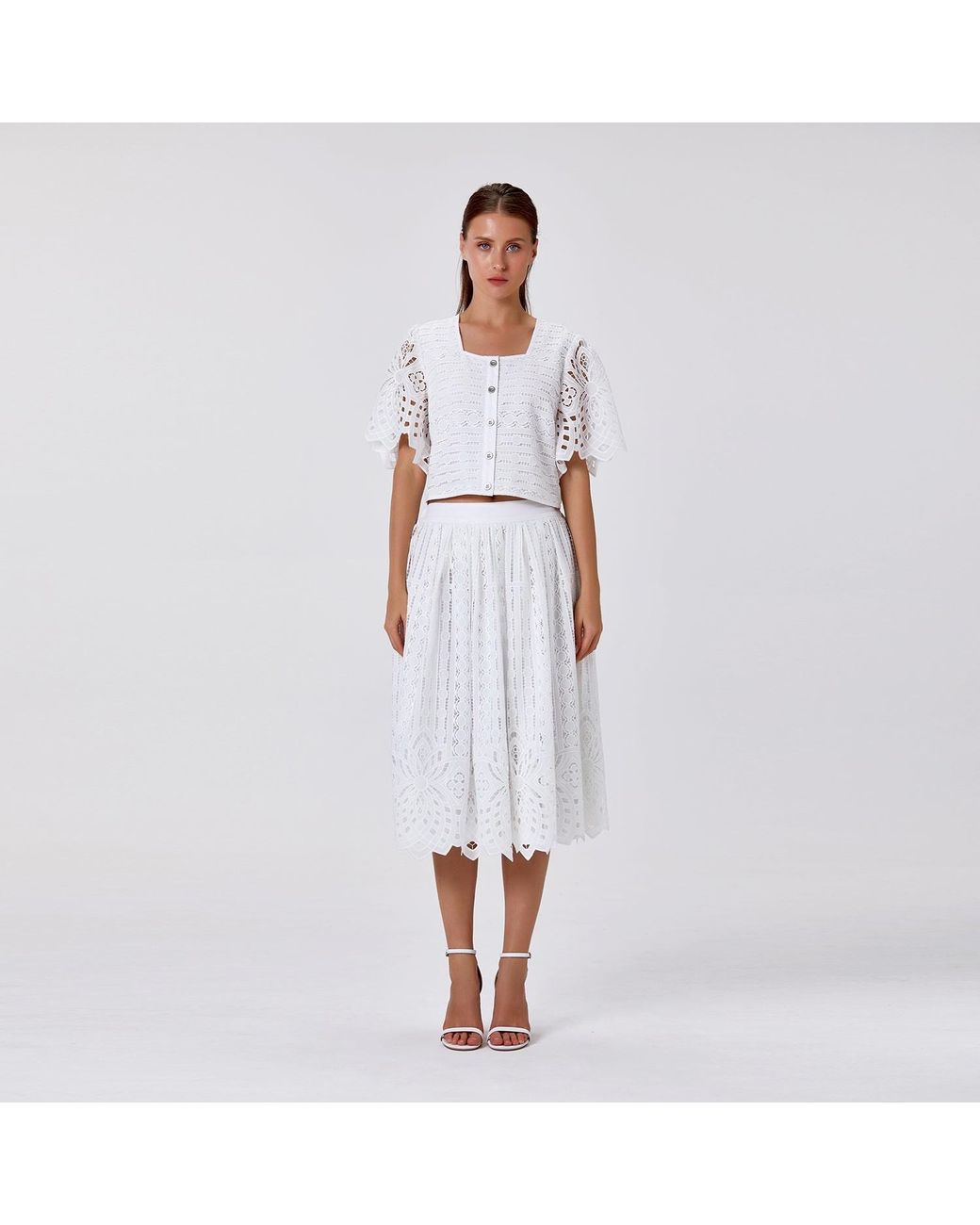Smart and Joy Gray Jupe Midi En Coton Brodé