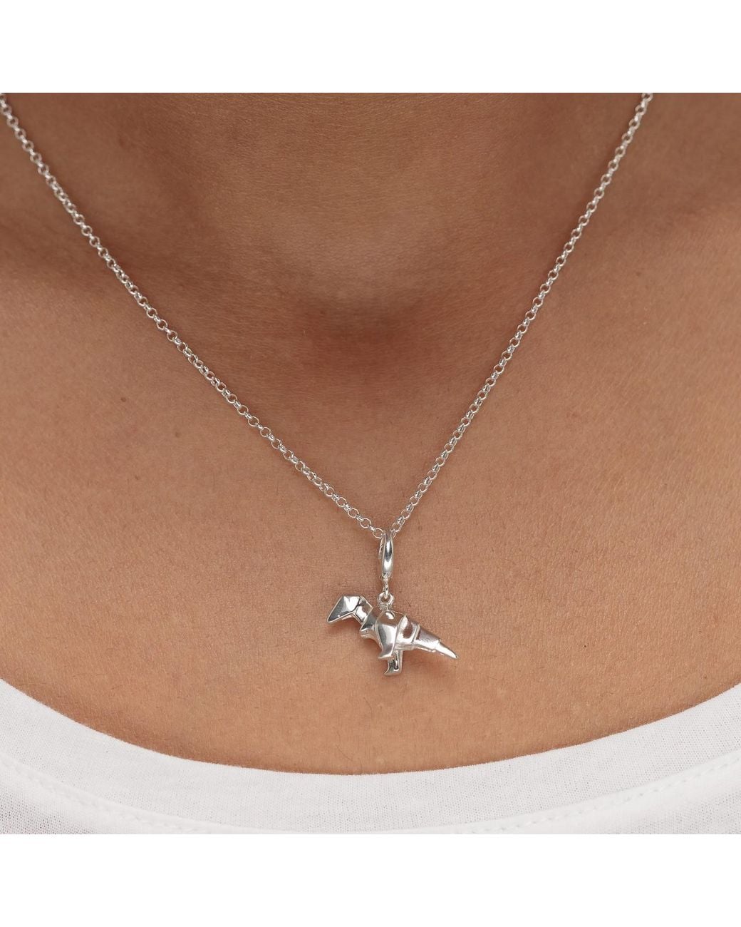 Lily Charmed Metallic Sterling Origami T-Rex Charm Necklace