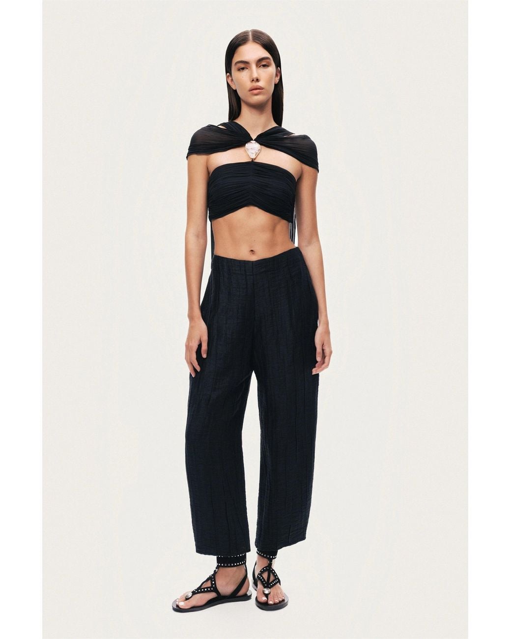 Nocturne Black Strapless Draped Bustier Top