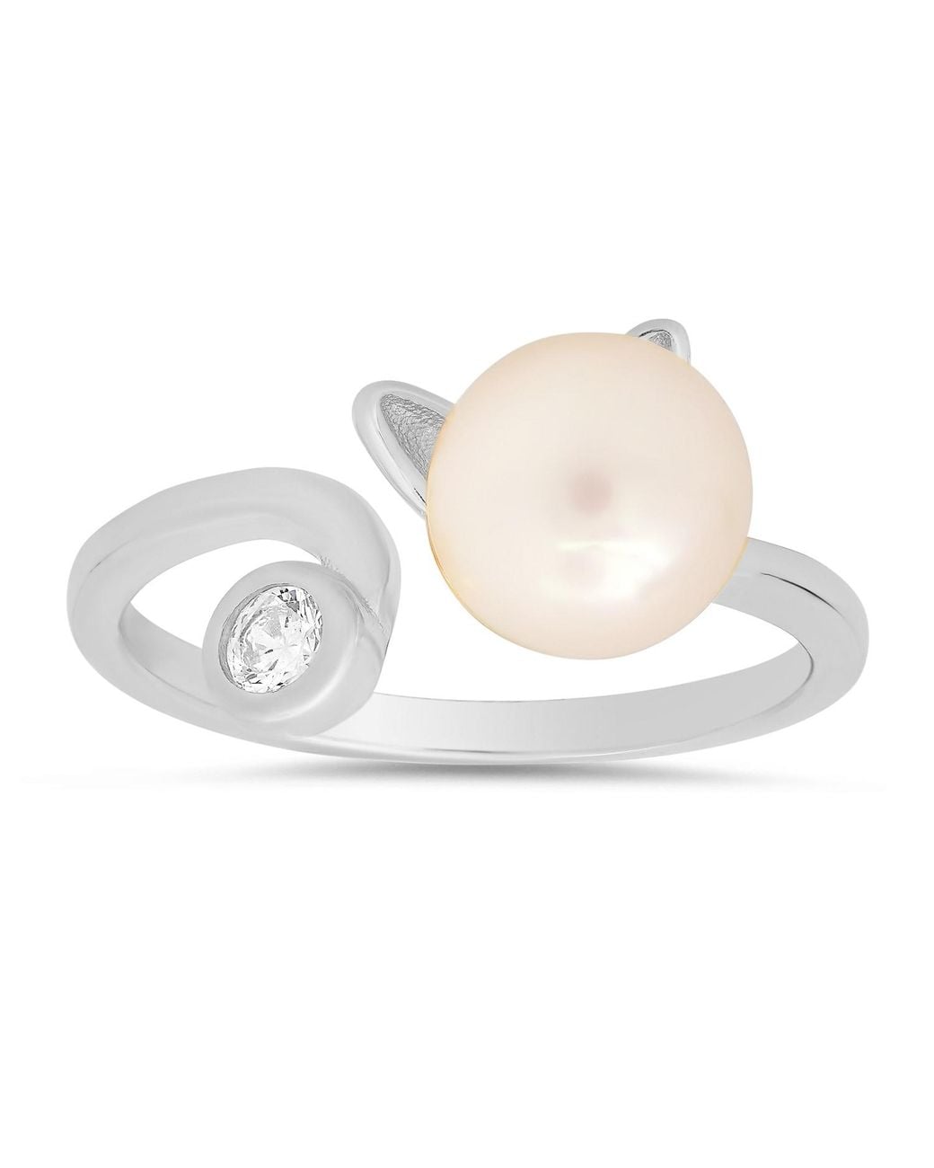 Kylie Harper White Sterling Kitty Cat Pearl & Diamond Cz Ring