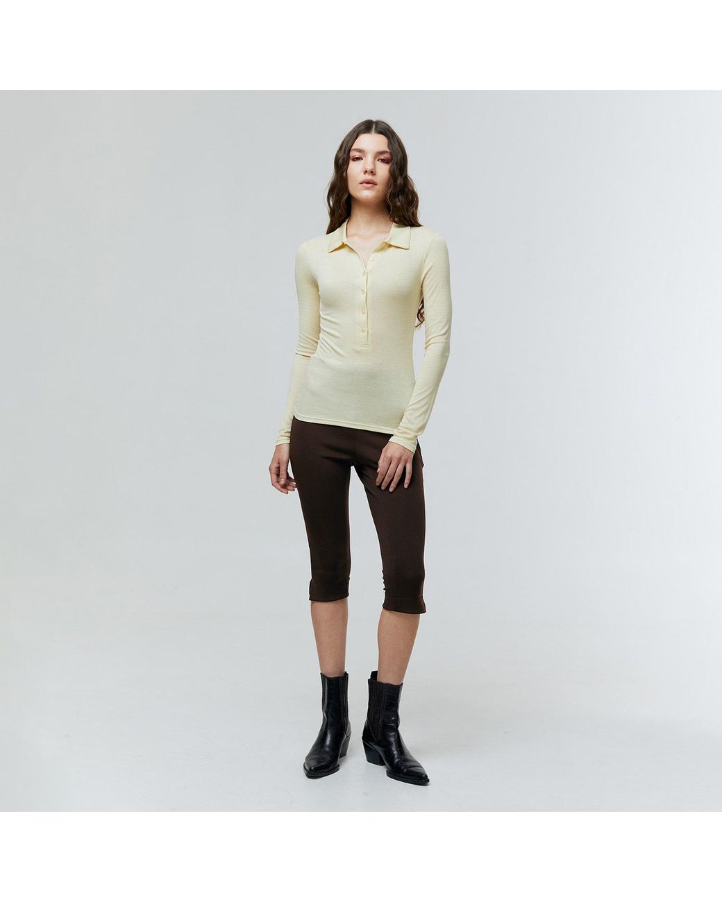 Ats the Label Natural Neutrals Kian Soft Ivory Button Collar Top