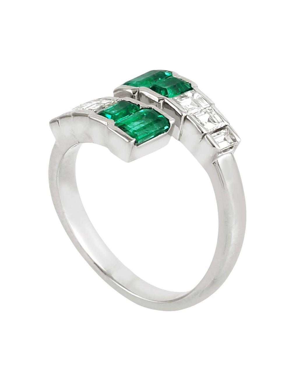 Artisan Green 18K Emerald & Diamond Bypass Ring