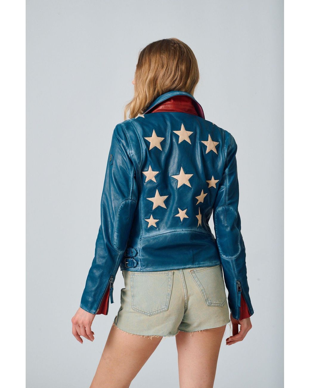 Mauritius Blue Star Lambskin Leather Jacket Christy Americana