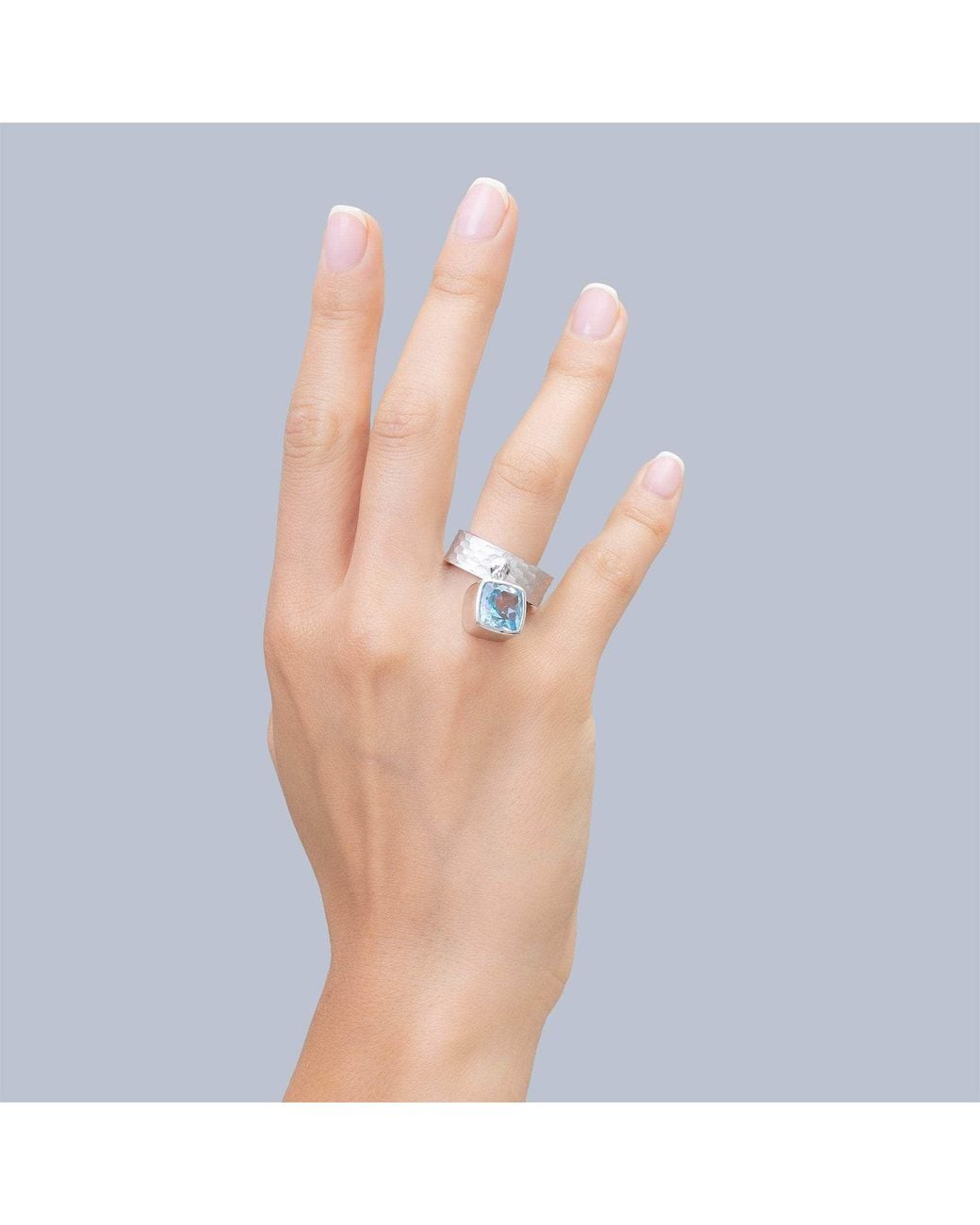 German Kabirski Blue Nixie Ring With Cushion Topaz And Rosewood Core