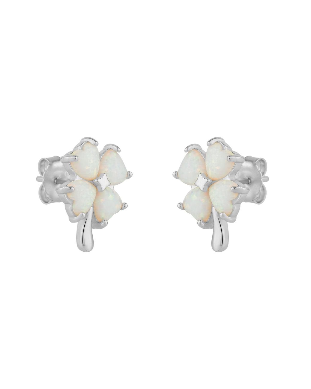 Spero London Metallic Opal Four Leaves Clover Sterling Stud Earring