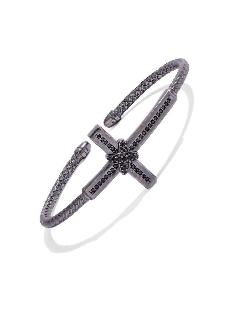 Ebru Jewelry Multicolor Diamond Cross Woven Oxidized Sterling Cuff Bracelet for men