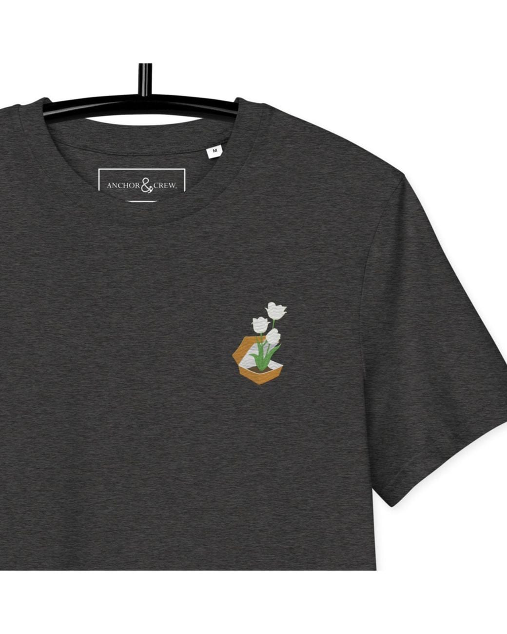 Anchor and Crew Black Heather Tulip Garden Dystopia Organic Cotton Embroidered T-Shirt