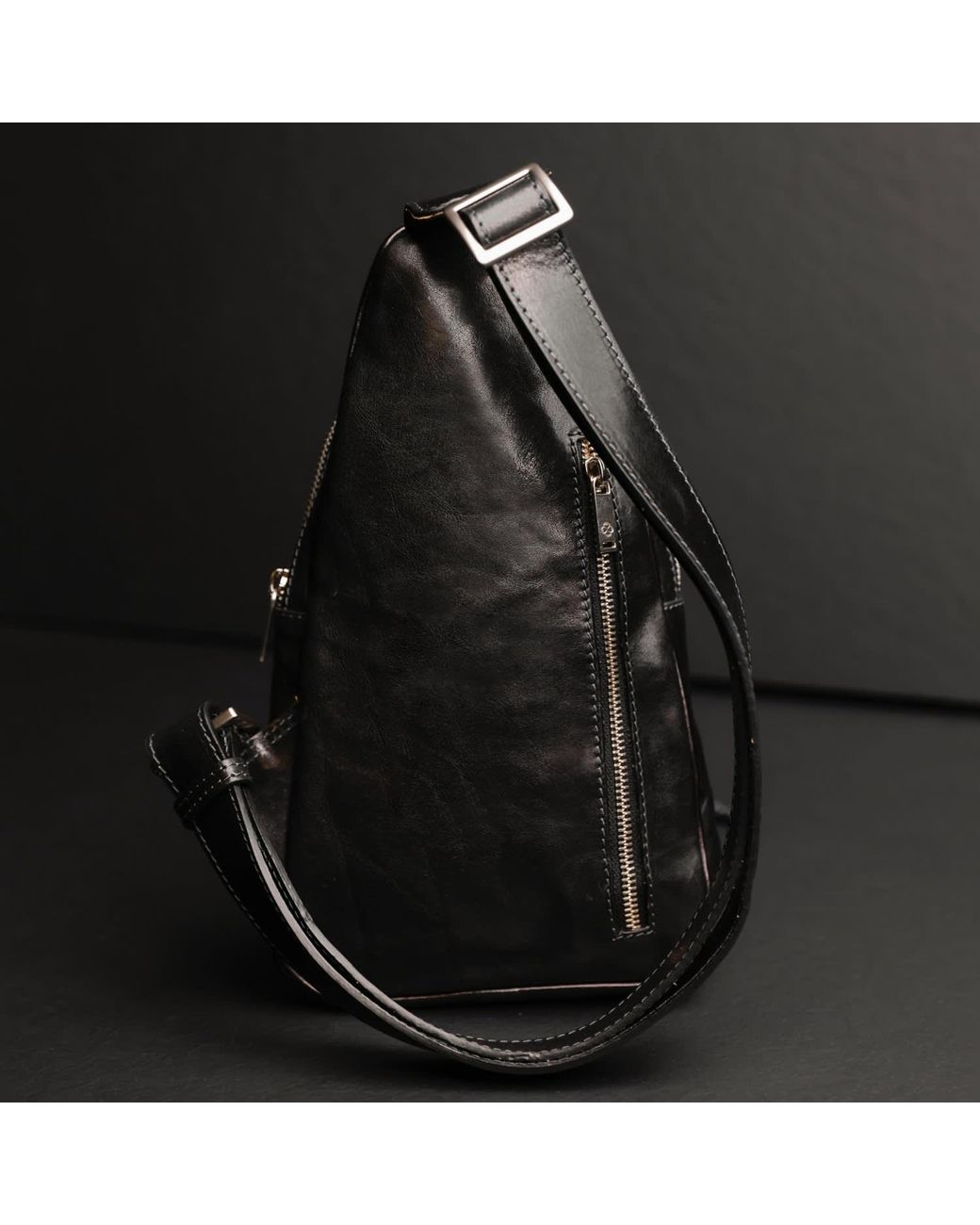 Time Resistance Black Leather Sling Bag for men