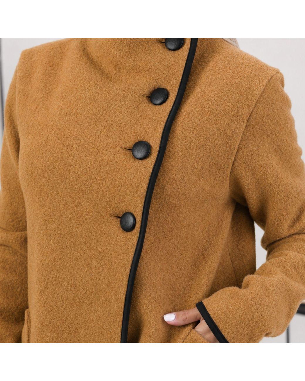 Nikka Place Brown Boiled Wool High Neck Cardigan With Pockets