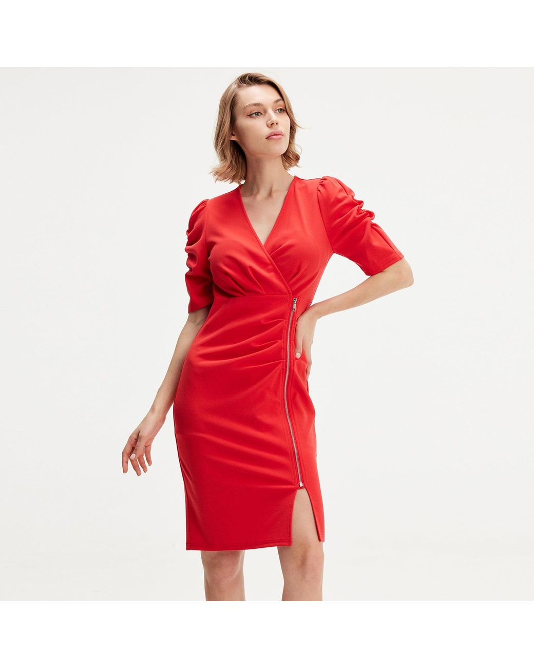 Smart and Joy Red Jersey Dress With Zip Side