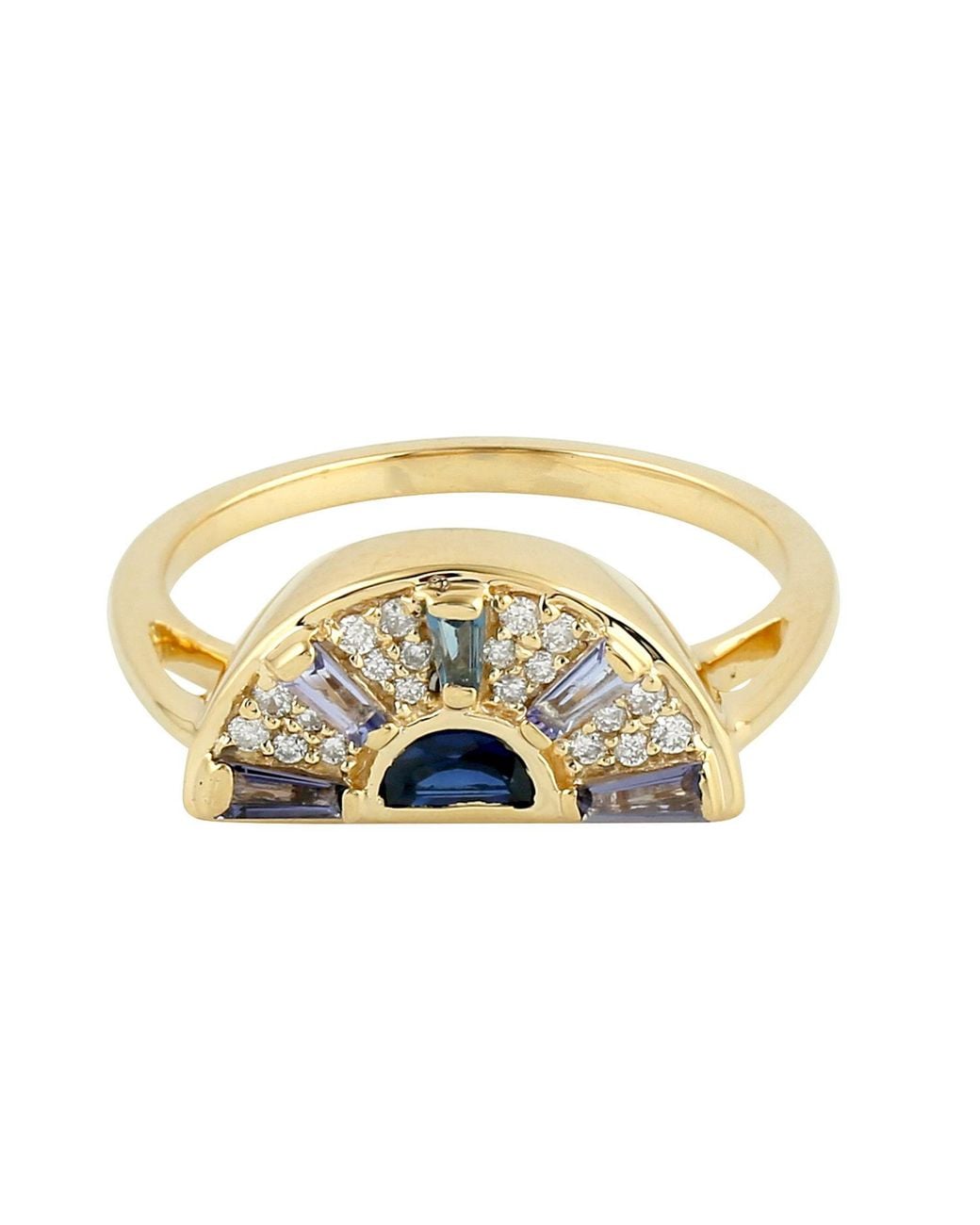 Artisan Metallic 18K Diamond & Gemstone Half-Moon Ring