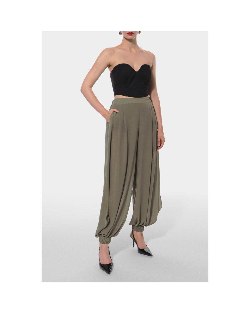 AGGI by HALEWSKI Green Denise Sheer Wide-Leg Trousers With Shorts Set