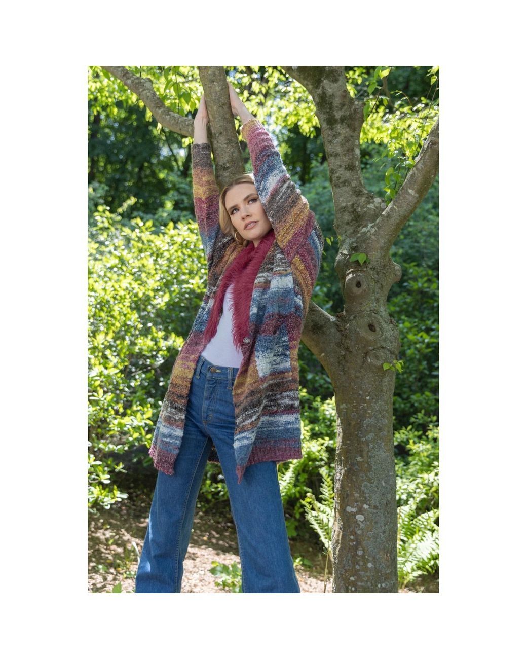 Saachi Purple Fur Collared Long Cardigan Sweater