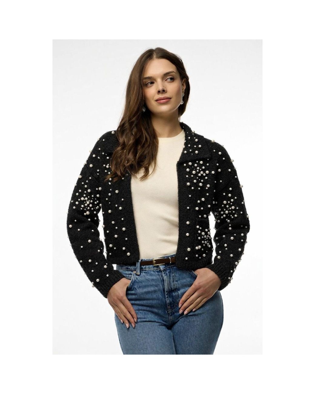 Saachi Black Pearl Collared Open Cardigan