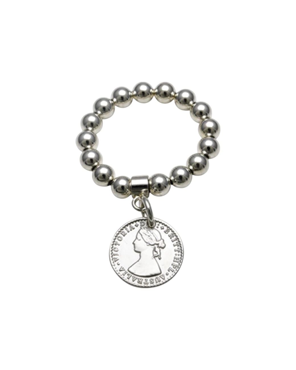 Von Treskow Metallic Two-Strand Stretchy Ring With Mini Coin