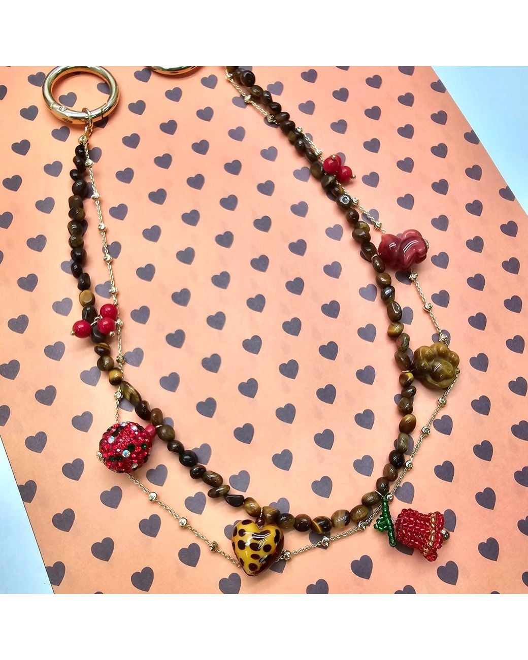 Farra Brown Christmas Theme Tiger-Eye Stone Bag Charm