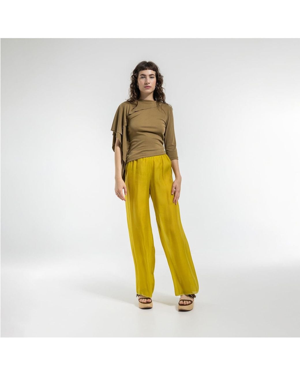 ARTISTA Yellow Wild Lemon Fluid Palazzo Pants