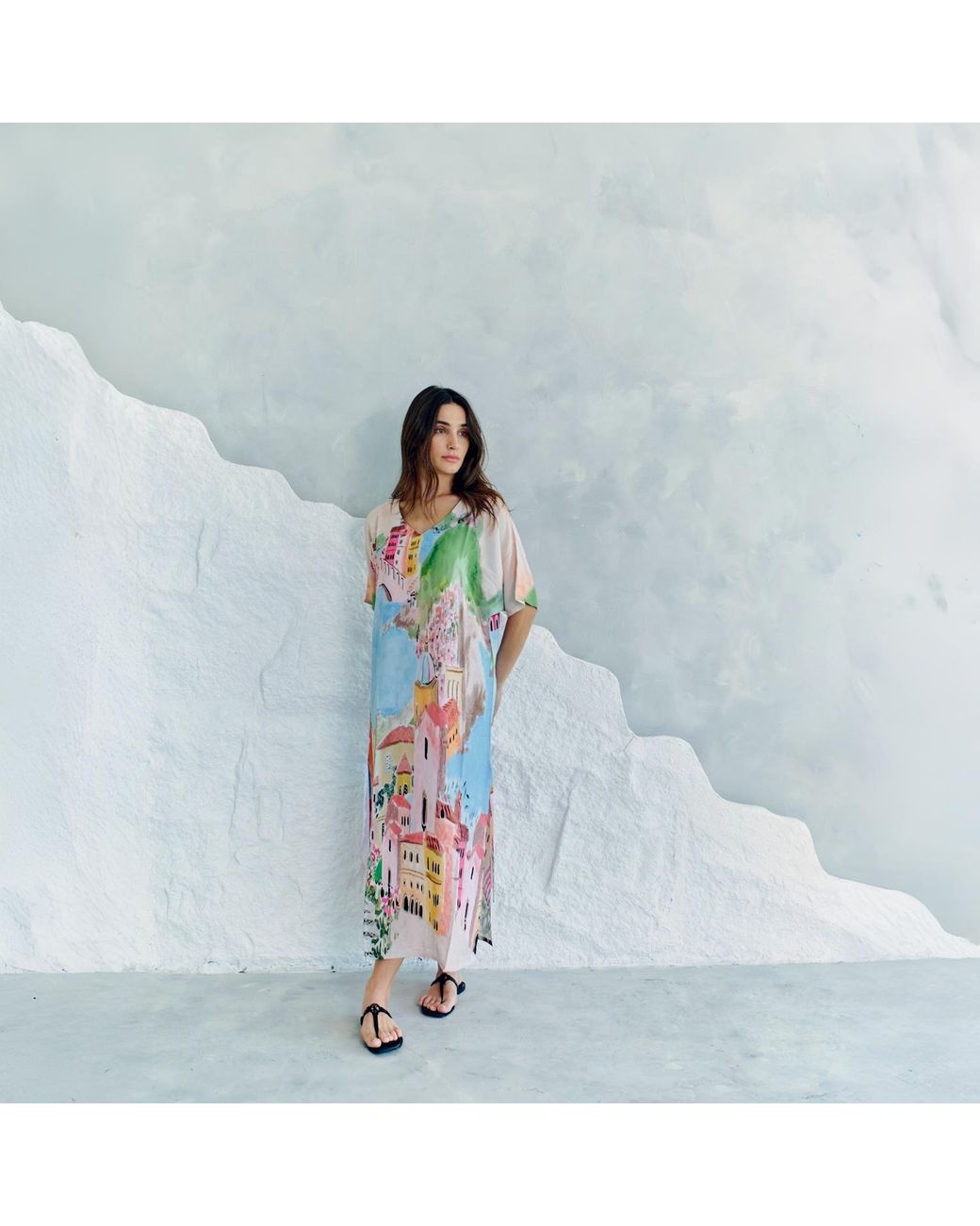 DHARA SHETH DUBAI Multicolor La Riviera Printed Long Kaftan Dress With Side Slits