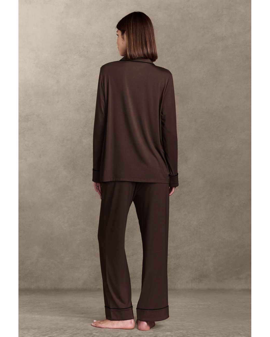 Pure Parima Brown Soft-Knit Long Sleeve Pajama Set