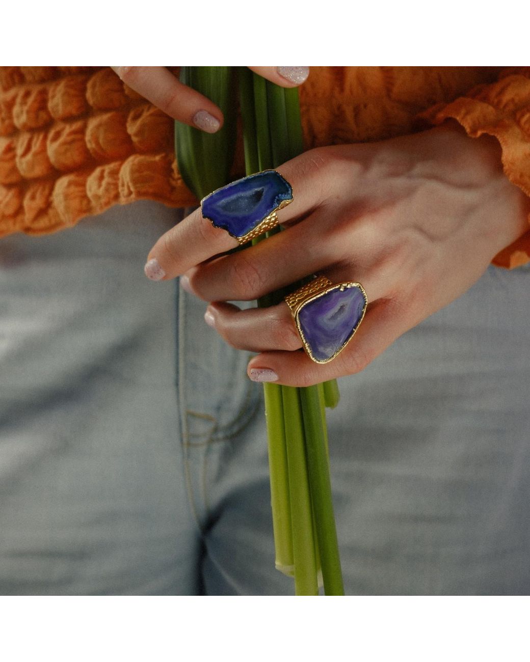 YAA YAA LONDON Cobalt Blue Mega Gemstone Gold Adjustable Ring